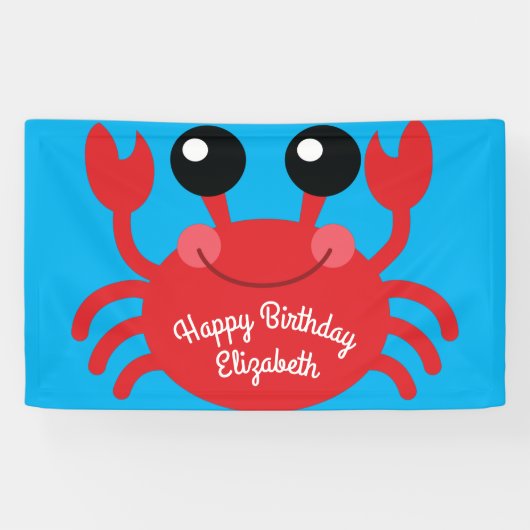 Crab Birthday Party Cute Cartoon Kinder Spandoek (Horizontaal)