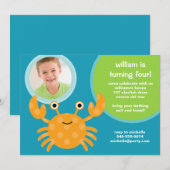 Crab Birthday Party Invitation Kaart (Voorkant / Achterkant)