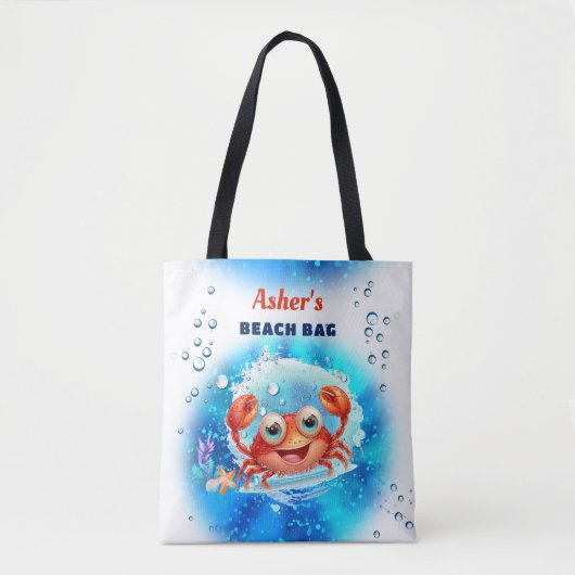 Crab Blue Boy Pool Beach Aangepaste naam Tote Bag (Voorkant)
