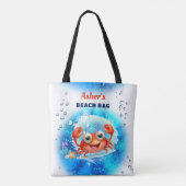 Crab Blue Boy Pool Beach Aangepaste naam Tote Bag (Achterkant)