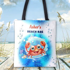 Crab Blue Boy Pool Beach Aangepaste naam Tote Bag
