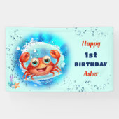 Crab Blue Boy Pool Party Zomer 1e Verjaardag Spandoek (Horizontaal)