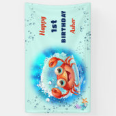 Crab Blue Boy Pool Party Zomer 1e Verjaardag Spandoek (Verticaal)