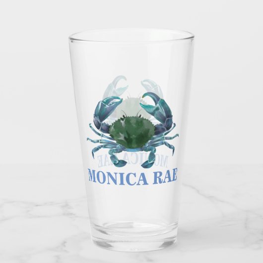 Crab Blue Crustacean Monogram Glas (Achterkant)