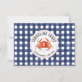Crab Blue Gingham Wedding Place Card Flat Kaart (Voorkant)