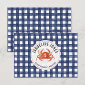 Crab Blue Gingham Wedding Place Card Flat Kaart (Voorkant / Achterkant)
