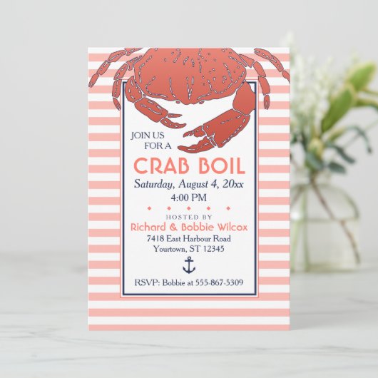 Crab Boil | Aangepaste uitnodiging voor marine/Cor (Staand voorkant)