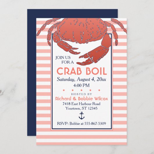 Crab Boil | Aangepaste uitnodiging voor marine/Cor (Voorkant / Achterkant)