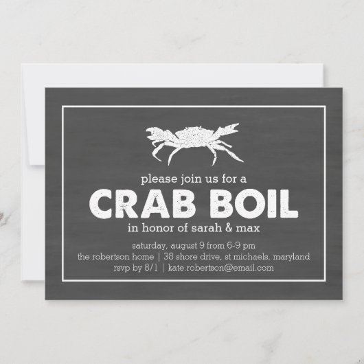 Crab Boil Black en White Chalkboard Kaart (Voorkant)