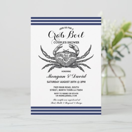 Crab Boil Engagement Party Check Blue Beach Kaart (Staand voorkant)