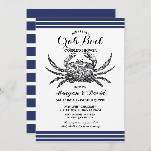 Crab Boil Engagement Party Check Blue Beach Kaart (Voorkant / Achterkant)