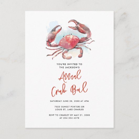 Crab Boil Family Summer Seafood Party Aankondigingskaart (Voorkant)