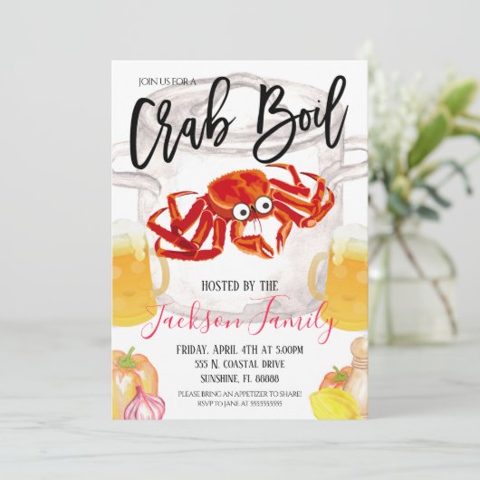 Crab Boil Invitation Kaart (Staand voorkant)