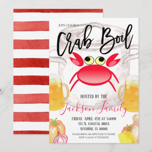 Crab Boil Invitation Kaart (Voorkant / Achterkant)