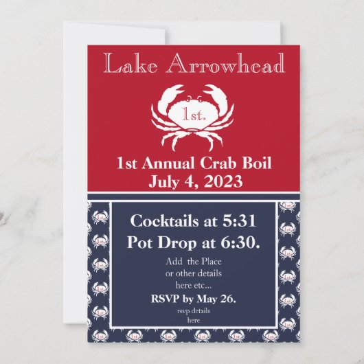 Crab Boil Invitation Red White Navy Blue Kaart (Achterkant)