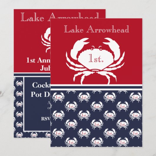 Crab Boil Invitation Red White Navy Blue Kaart (Voorkant / Achterkant)