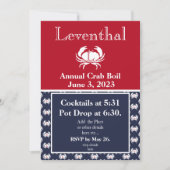 Crab Boil Invite Red Crab Navy Blue White Coastal Kaart (Voorkant)