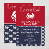 Crab Boil Invite Red Crab Navy Blue White Coastal Kaart (Voorkant / Achterkant)