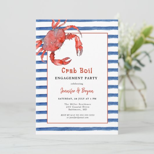 Crab Boil koppels verlovingsfeest uitnodiging (Staand voorkant)