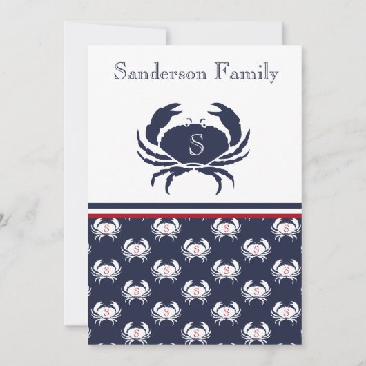 Crab Boil Nodig Rode Marine Blauw Wit Kustfeest Kaart (Achterkant)