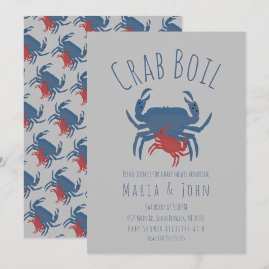 Crab Boil Party Baby shower Crawfish Grey Kaart (Voorkant / Achterkant)