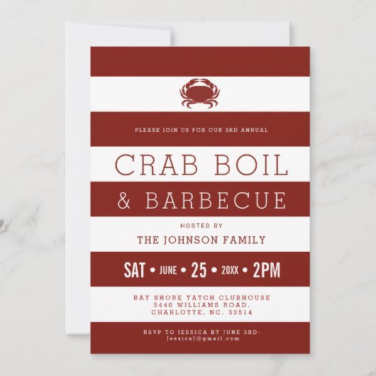 Crab Boil Red | Witte uitnodigingen (Voorkant)