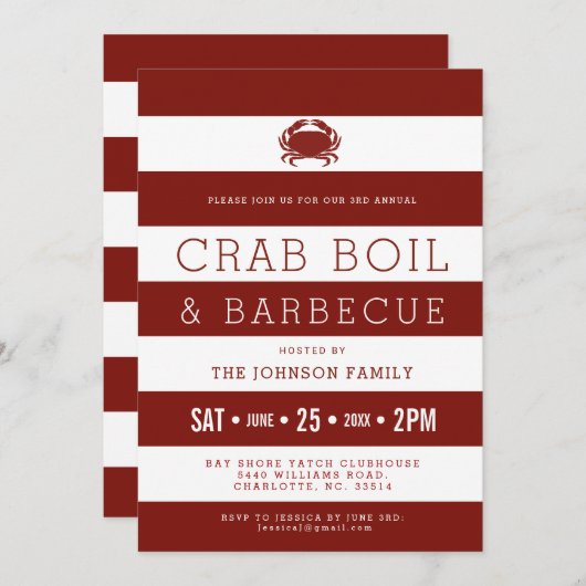 Crab Boil Red | Witte uitnodigingen (Voorkant / Achterkant)