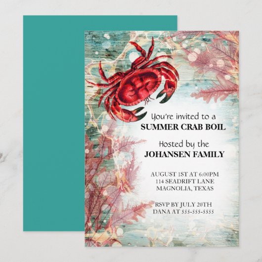 Crab Boil Seafood Summer Party Kaart (Voorkant / Achterkant)