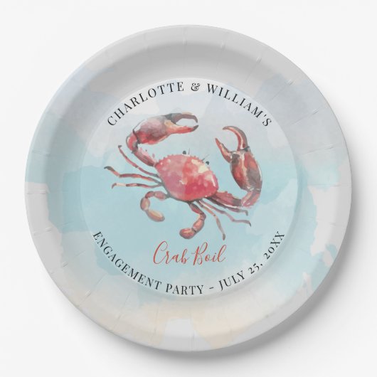 Crab Boil Seafood Summer Party Waterverf Papieren Bordje (Voorkant)