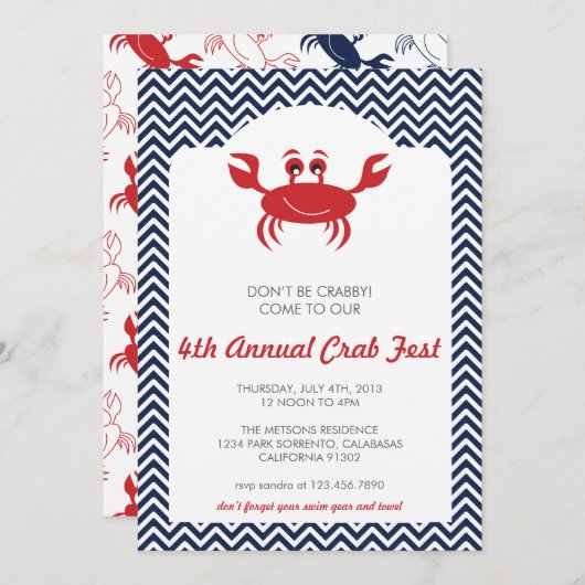 Crab Boil Summer BBQ Uitnodiging (Voorkant / Achterkant)
