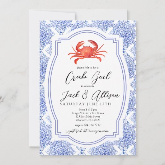 Crab Boil uitnodiging, Crab Bake Shower uitnodigen Kaart (Voorkant)