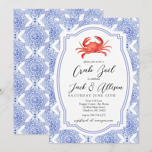 Crab Boil uitnodiging, Crab Bake Shower uitnodigen Kaart (Voorkant / Achterkant)