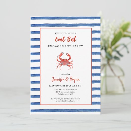 Crab Boil verlovingsfeest uitnodiging (Staand voorkant)