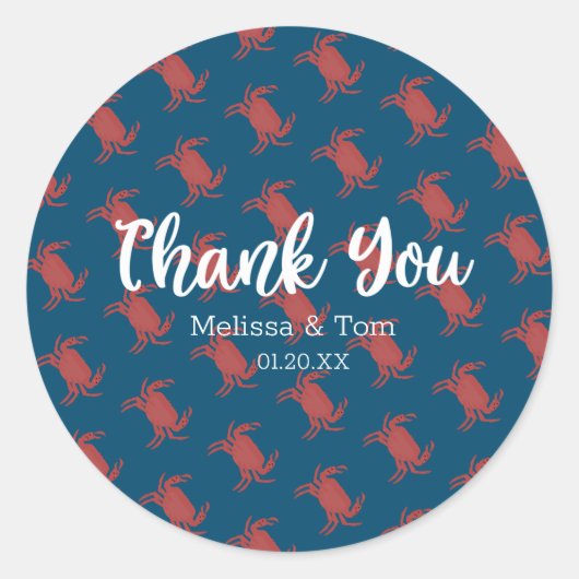 Crab Broil Boil Red Blue Pattern Weddenschap Bedan Ronde Sticker (Voorkant)
