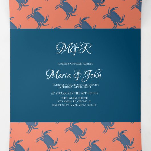 Crab Broil Boil Seafood Beach Nautical Weddenschap Drieluik Uitnodiging (Binnenkant midden)