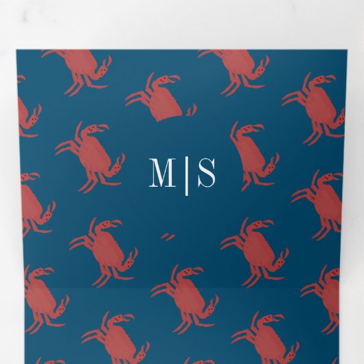 Crab Broil Boil Seafood Beach Nautical Weddenschap Drieluik Uitnodiging (Binnenzijde eerst)