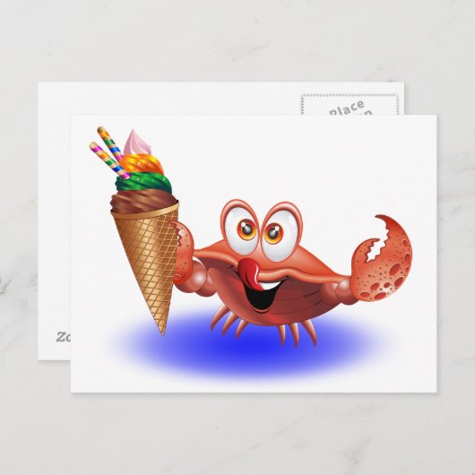 Crab Cartoon met Ice Cream briefkaart (Voorkant / Achterkant)