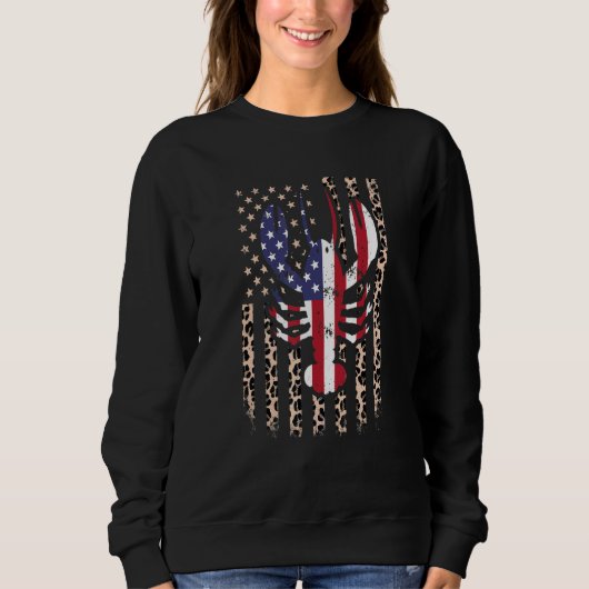 Crab Crawfish American Flag Leopard Pattern 4th Of Trui (Voorkant)