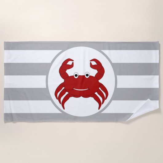 Crab Design grijs gestreept Strandlaken (Voorkant)