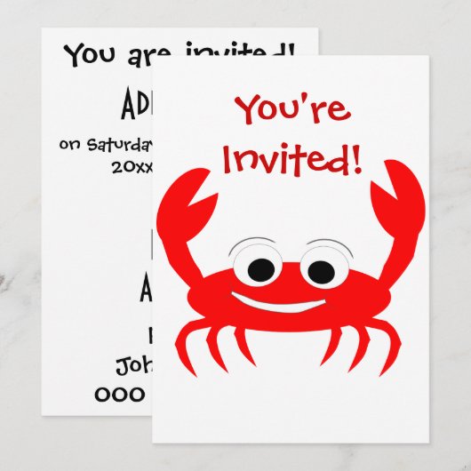 Crab Design Uitnodiging voor elke gelegenheid (Voorkant / Achterkant)