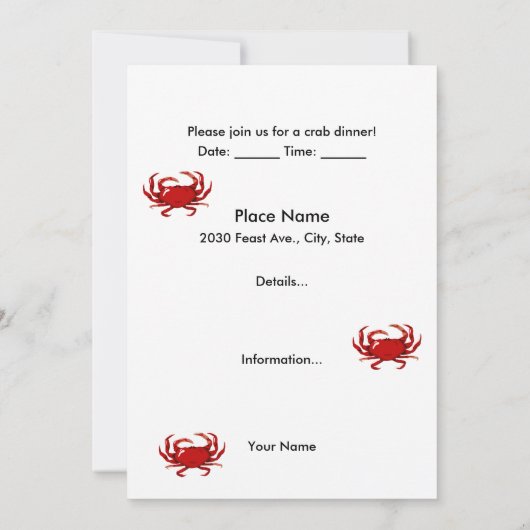 Crab Dinner Invitation Kaart (Achterkant)