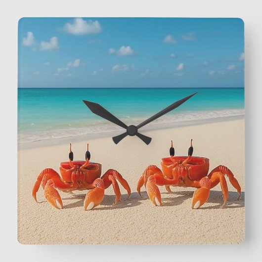 Crab Duo – Vierkante Acryl wandklok (Voorkant)