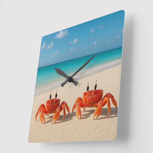 Crab Duo – Vierkante Acryl wandklok (Hoek)