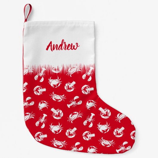 Crab en Lobster Patterned Red en White Kleine Kerstsok (Voorkant)