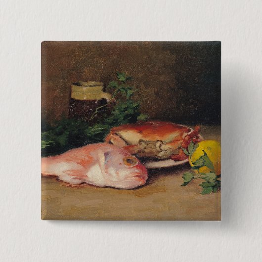 Crab en Red Mullet Vierkante Button 5,1 Cm (Voorkant)