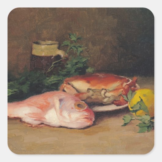 Crab en Red Mullet Vierkante Sticker (Voorkant)
