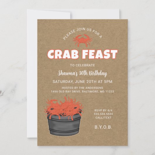 Crab Feast Birthday Party Invitation Kaart (Voorkant)
