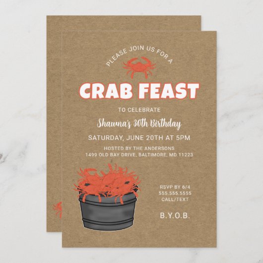 Crab Feast Birthday Party Invitation Kaart (Voorkant / Achterkant)