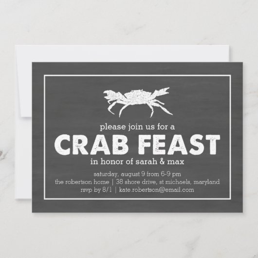 Crab Feast Black en White Chalkboard Kaart (Voorkant)
