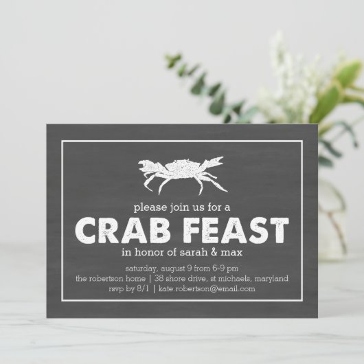 Crab Feast Black en White Chalkboard Kaart (Staand voorkant)